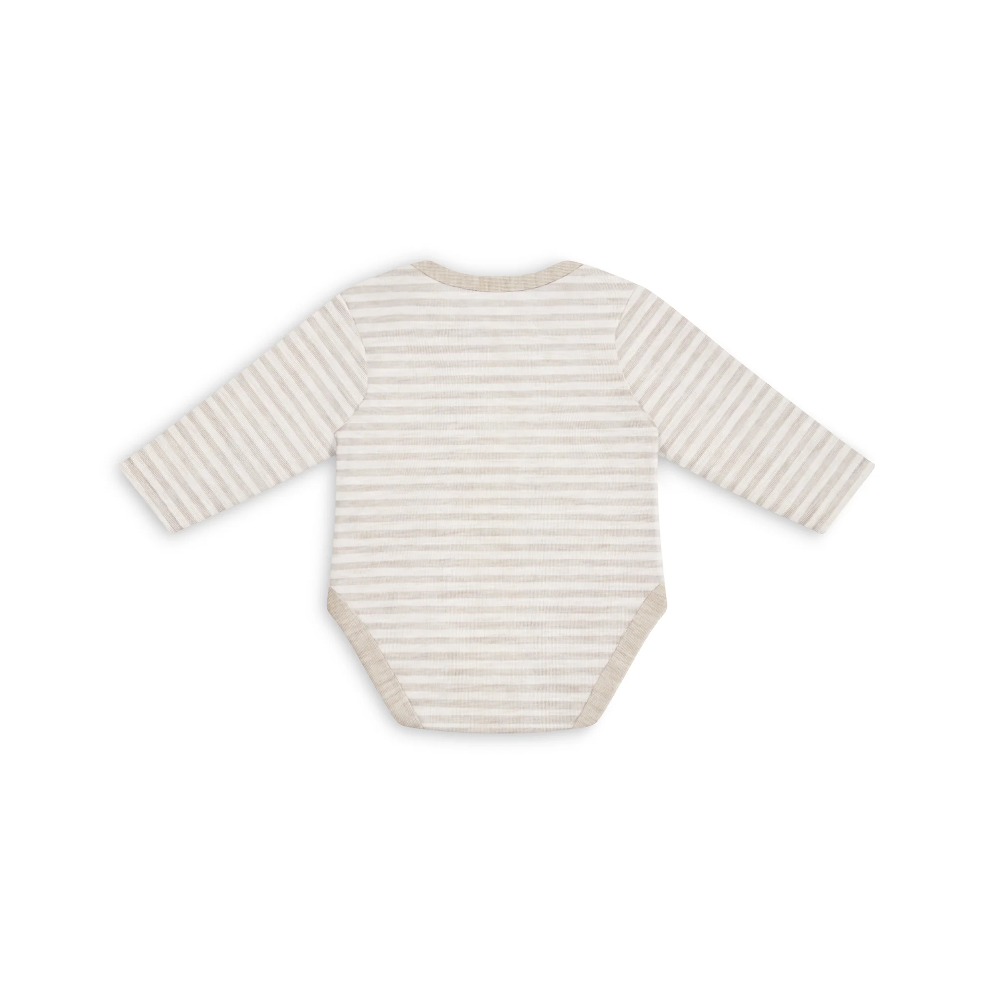 Bodysuit Long Sleeve Merino Wool Oatmeal Stripe - Image 3