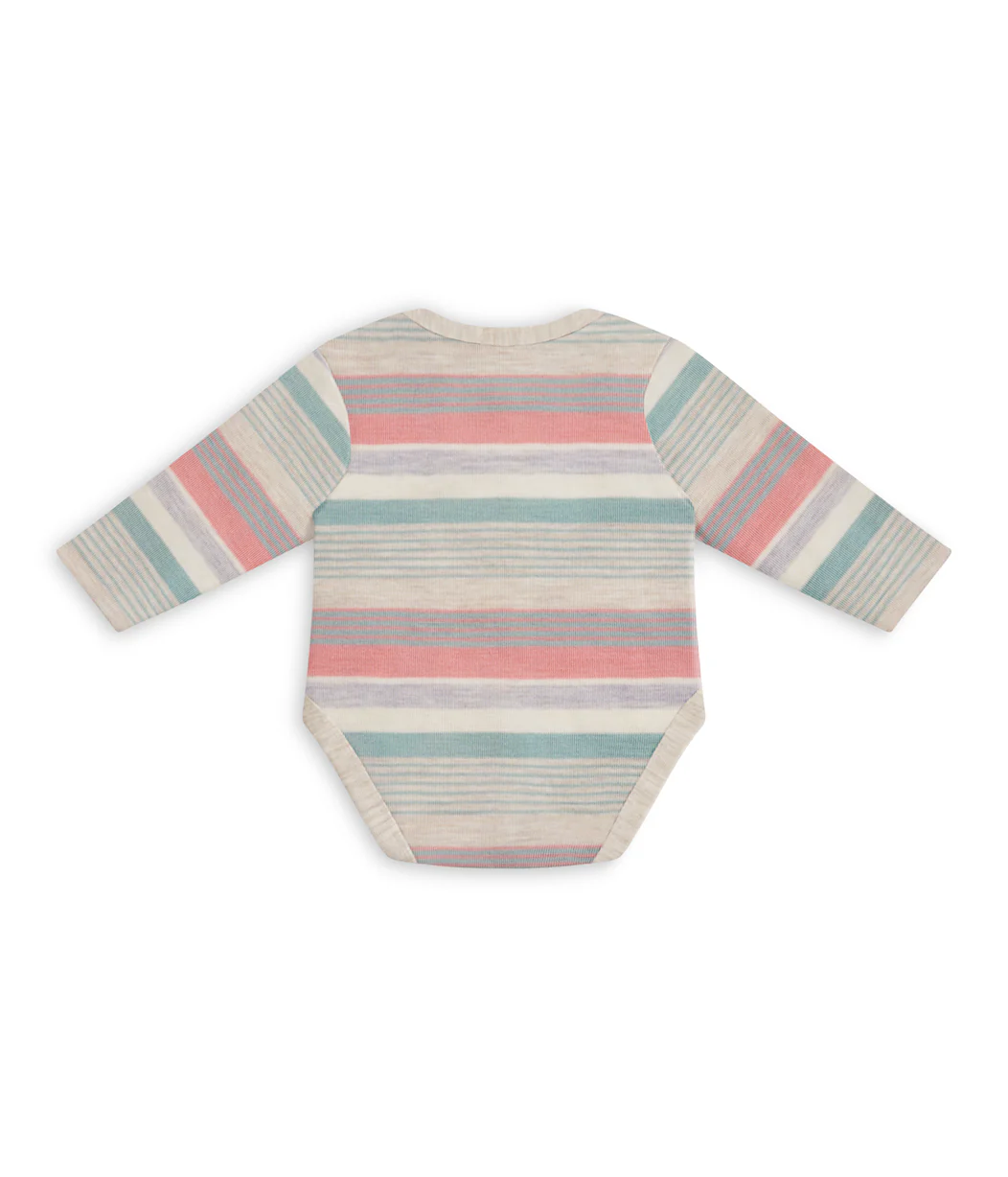 Bodysuit Long Sleeve Merino Wool Olive Stripe - Image 4