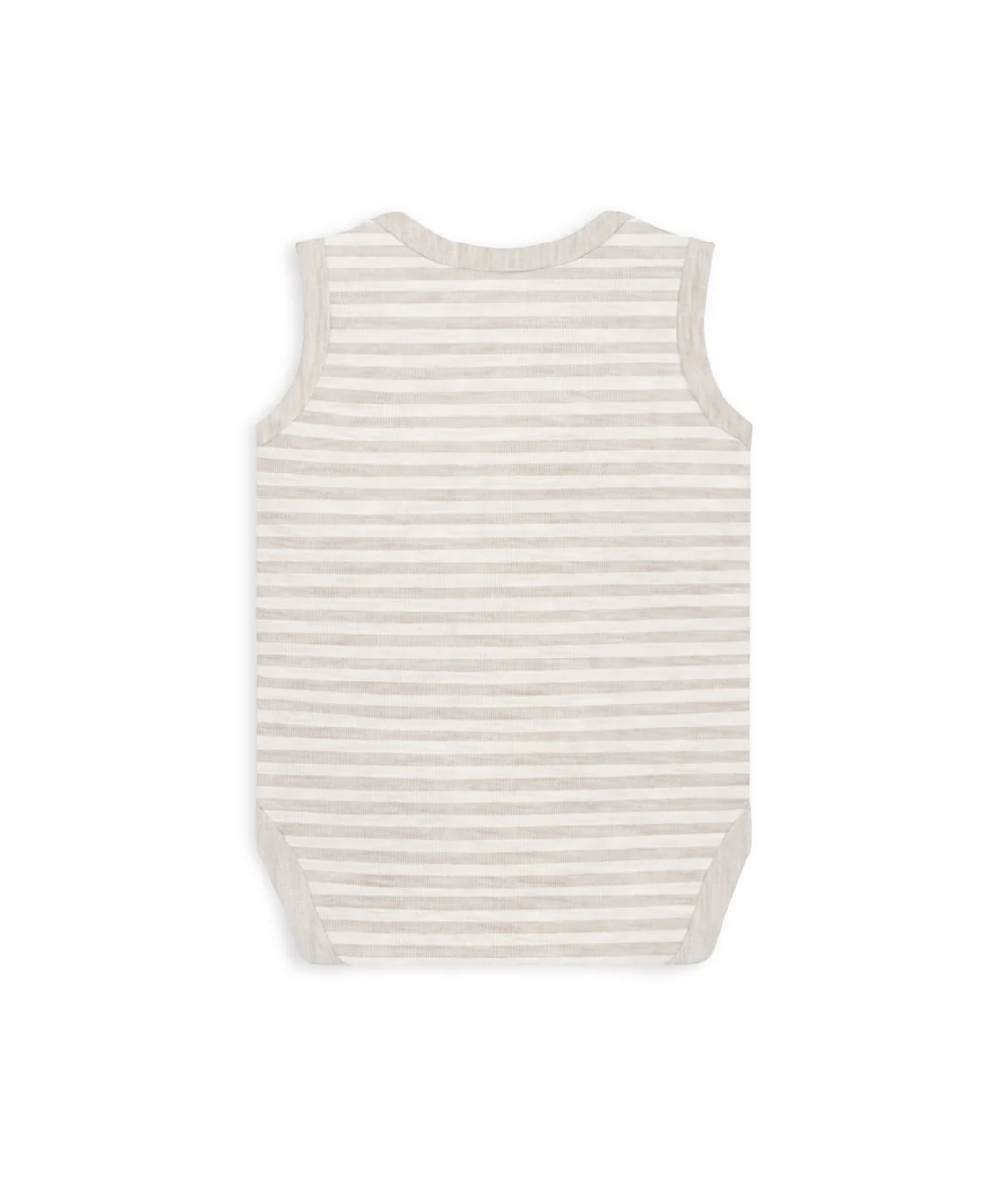 Bodysuit Sleeveless Merino Wool Oatmeal Stripe - Image 4