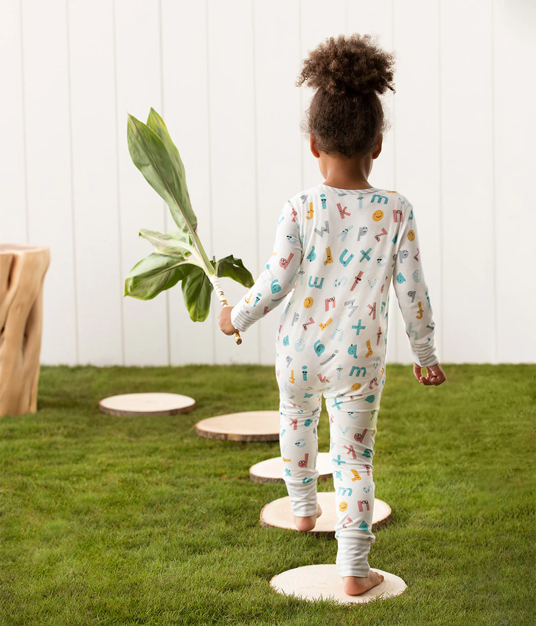 Footless Romper Ecovero White Alphabet Soup - Image 6