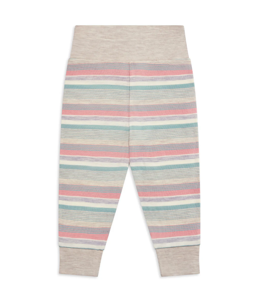 Kids Pyjama Set Long Sleeve Merino Wool Olive Stripe - Image 4