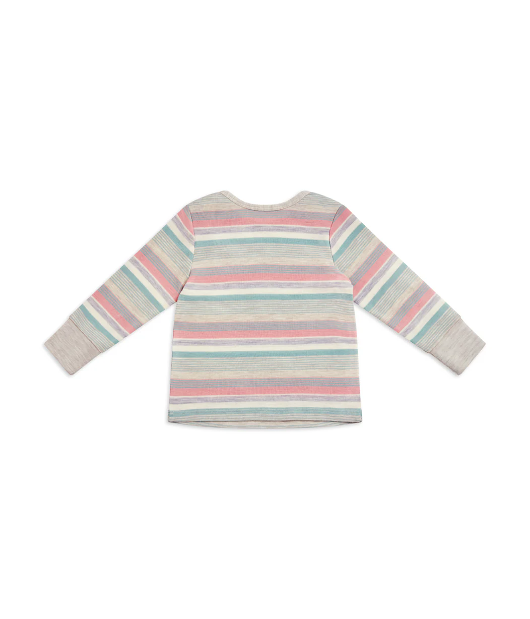 Kids Pyjama Set Long Sleeve Merino Wool Olive Stripe - Image 5