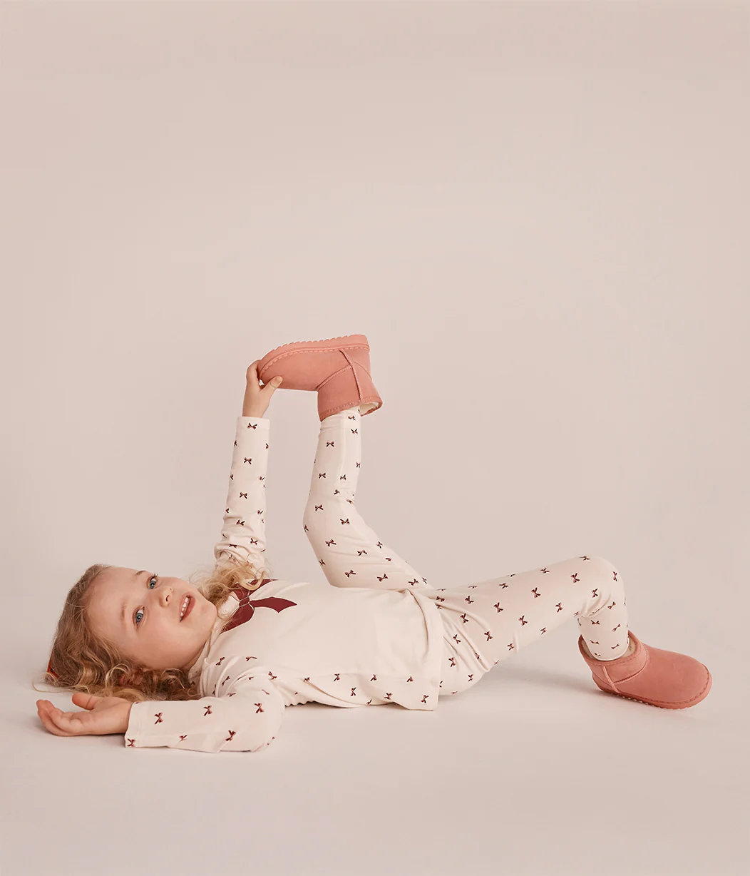 Kids Pyjama Set Long Sleeve Viscose from Bamboo Cream Bows - Image 4