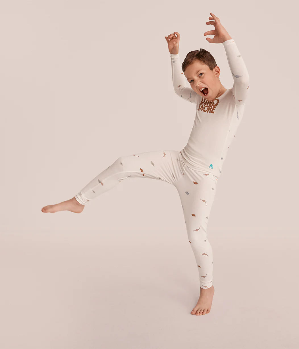 Kids Pyjama Set Long Sleeve Viscose from Bamboo Cream Dino Snore - Image 5