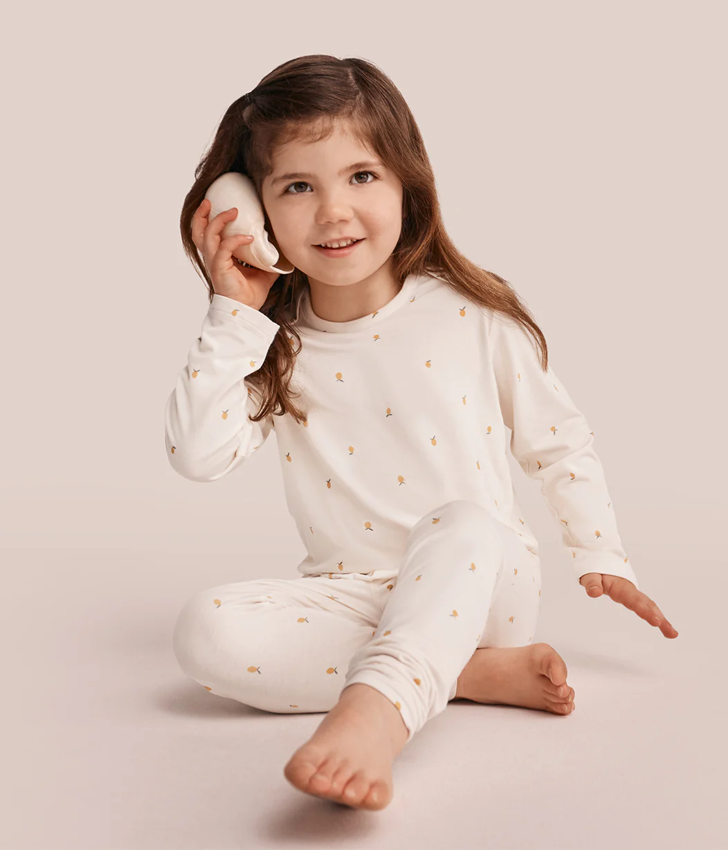 Kids Pyjama Set Long Sleeve Viscose from Bamboo Cream Lemons - Image 4