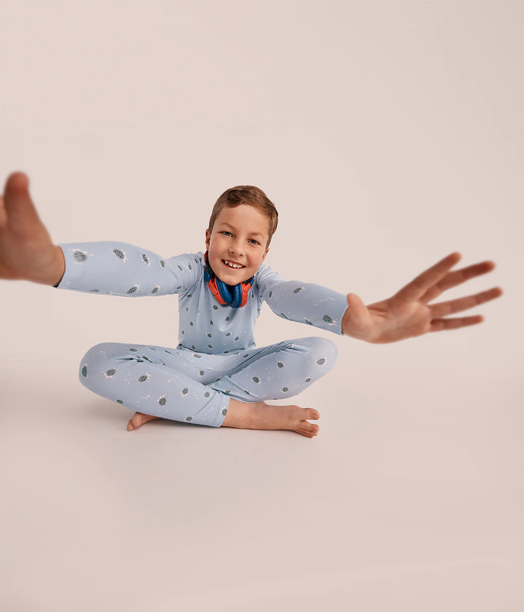 Kids Pyjama Set Long Sleeve Viscose from Bamboo Mist Blue Turtally - Image 4