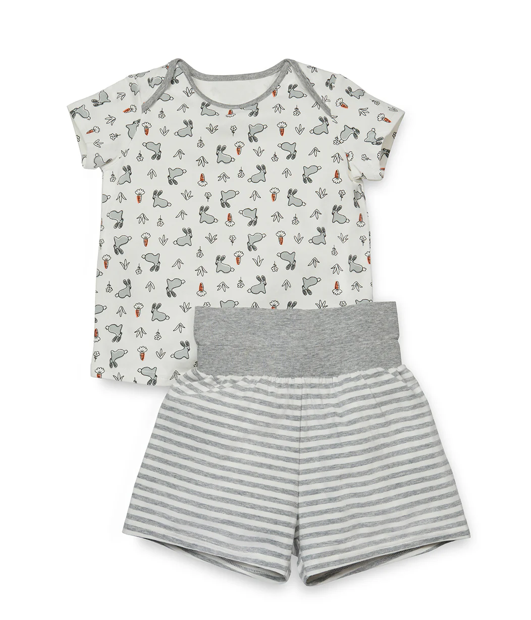 Kids Pyjama Set Short Sleeve Cotton White Bunny - Image 5