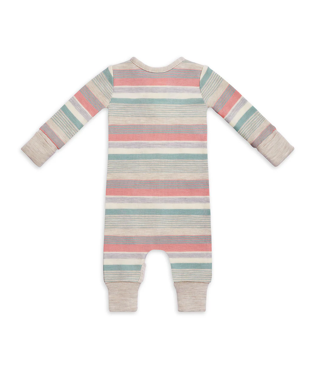 Footless Romper Merino Wool Olive Stripe - Image 5